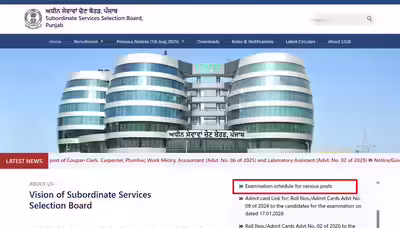 punjab psssb exam calendar 2026