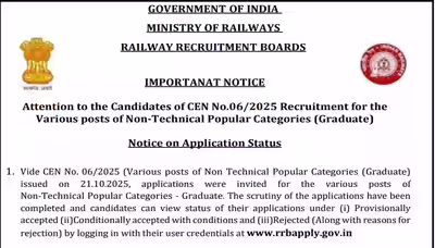 railway recruitment boards publish ntpc graduate application status for cen 062025 candidates