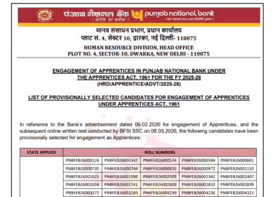 pnb apprentice result 2026