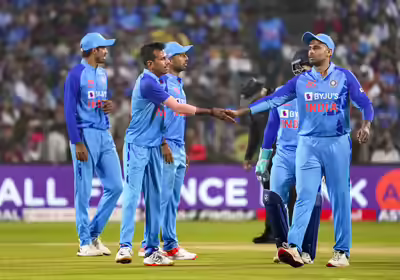 pune indian bowler yuzvendra chahal celebrates with teammates after the wicket