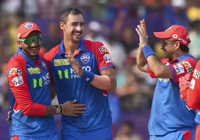 visakhapatnam delhi capitals mitchell starc center celebrates with captain a