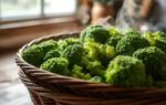 steaming green broccoli florets