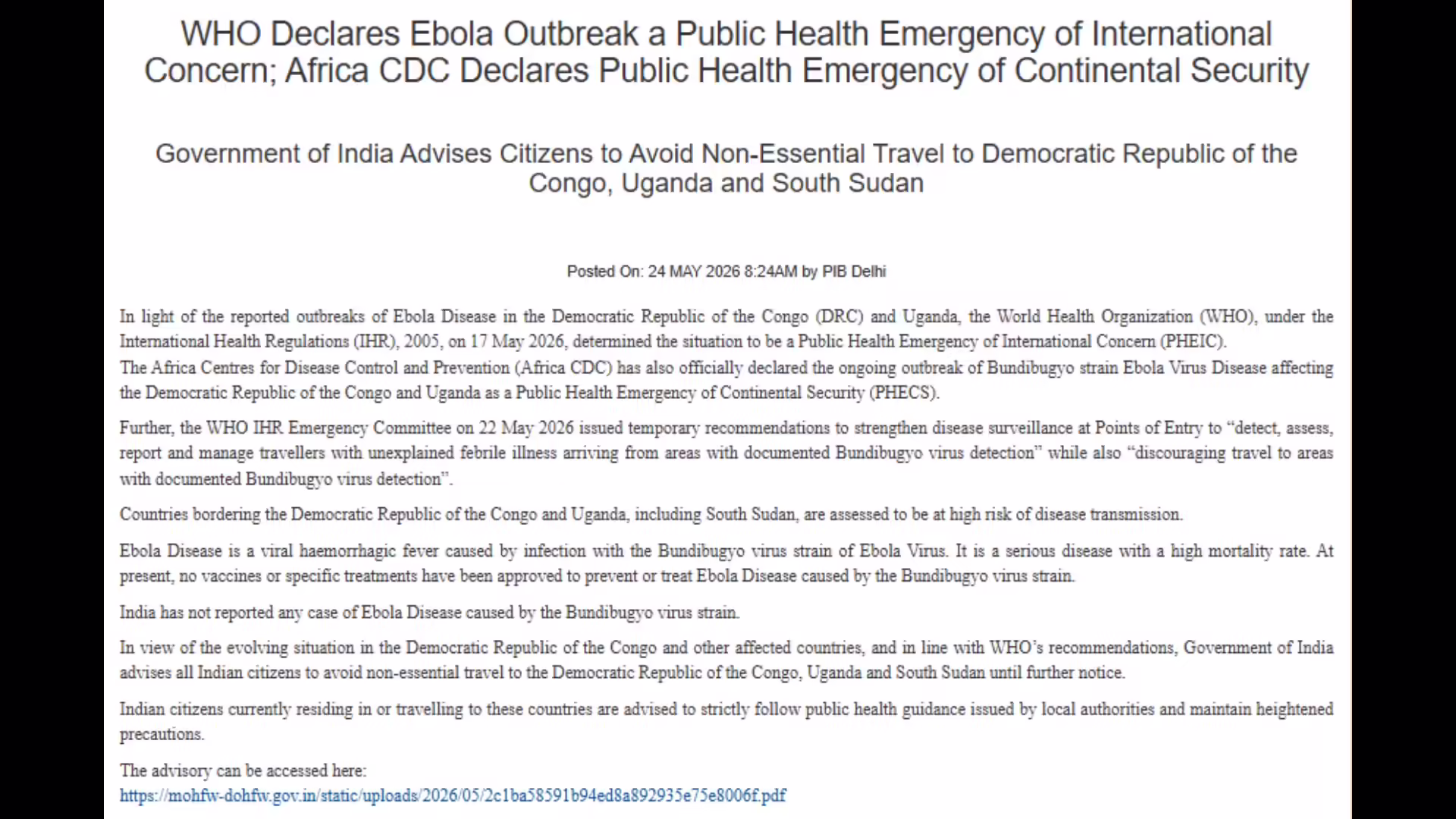 india issues advisory