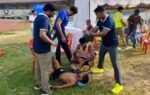 shivaji parashuram being treated after he collapsed at the end of the 10000m race on friday