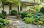 what to plant in a dark entry bed so it looks bright instead of muddy by midsummer