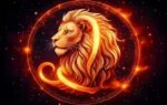 firefly the leo zodiac symbol glowing in molten gold and fiery red surrounded by swirling flam 1