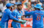 rajkot indias mohammed siraj celebrates with teammates after taking the wicket