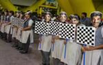 chennai school students hold chess board designed placards to welcome candidate