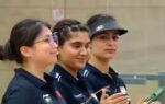 gold for esha singh in the middle olympic medallist manu bhaker on the right claims bronze