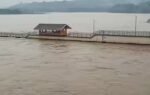 a view of the swollen ganga river as the water level rise