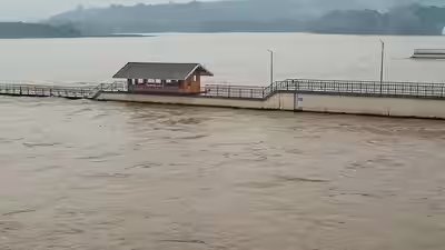 a view of the swollen ganga river as the water level rise