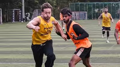 bollywood actor tiger shroff during a football practice match in mumbai pti photo