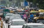 new delhi aug 10 ani vehicles stuck in a traffic jam outside red fort in ne