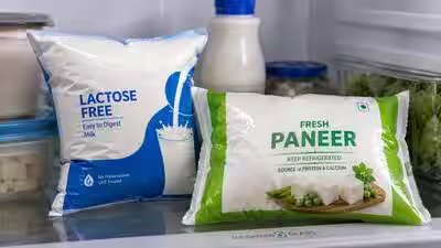 puffed paneer and milk packets
