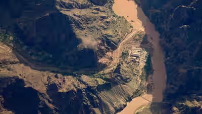 bright angel canyon damaged by floods flows into the colorado river
