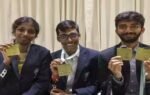 chennai grandmasters d gukesh r praggnanandhaa and woman gm r vaishali pose fo