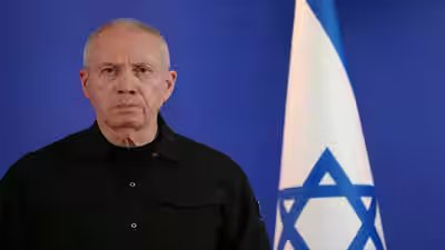 former israeli defense minister yoav gallant speaks to members of the press in tel aviv