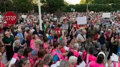 thousands join protest outside kennedy center