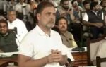 rahul gandhi during his address at opposition mock parlaiment