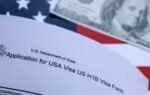 us flag mock passport 100 dollar banknote and h 1b visa application form